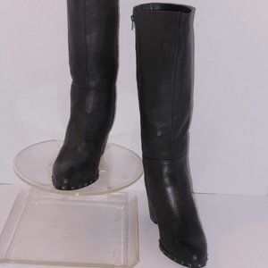 FERGIE BLACK LEATHER STUDDED DESIGN KNEE HIGH BOOTS SIZE 8.5 MEDIUM